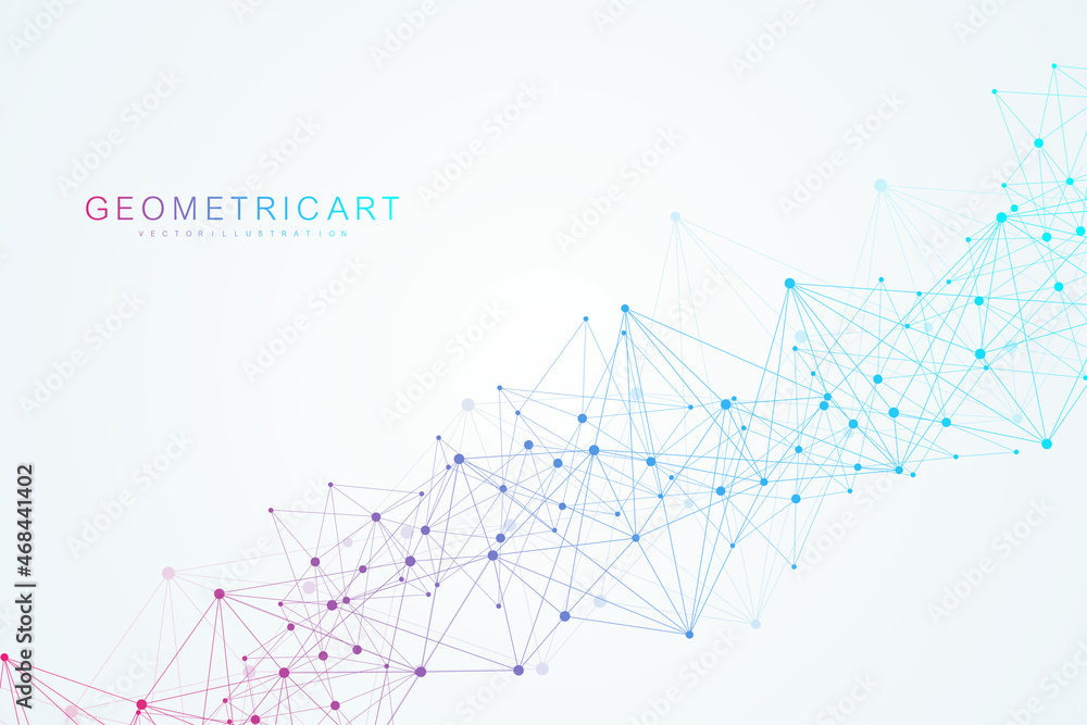 Geometric abstract background with connected line and dots. Structure molecule and communication. Big Data Visualization. Medical, technology, science background. Vector illustration.