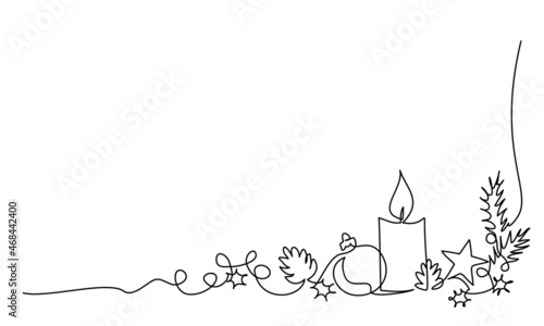 Merry Christmas decoration. Continuous one line drawing art
