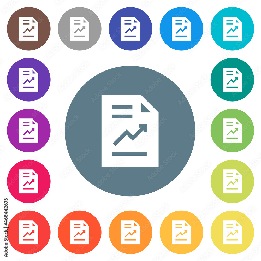 Report with graph solid flat white icons on round color backgrounds Report with graph solid flat white icons on round color backgrounds