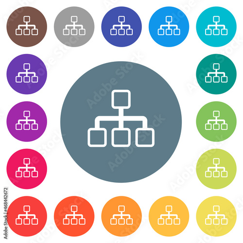 Network outline flat white icons on round color backgrounds