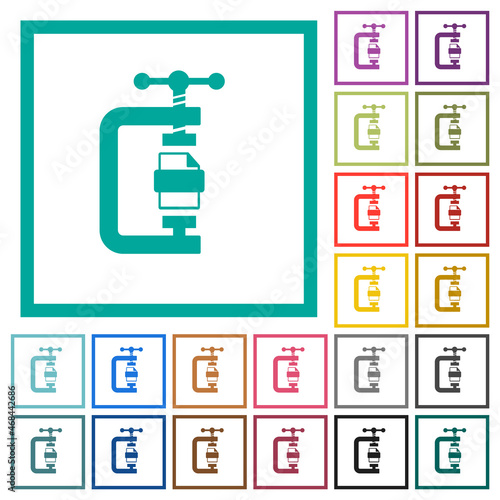 File compression solid flat color icons with quadrant frames