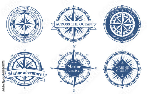 Obraz na płótnie Vintage rose wind nautical compass marine labels
