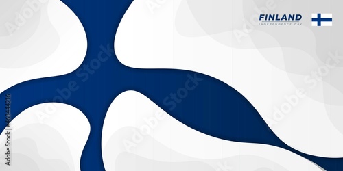 Simple white paper cut design on blue background. Finland Independence day template design.