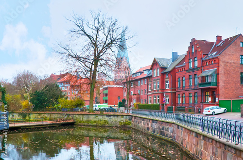 Embankment of Ilmenau river in Luneburg, Germany photo