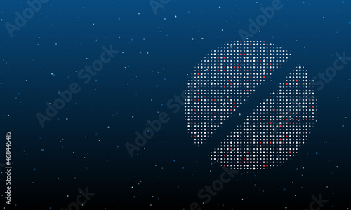 On the right is the pill symbol filled with white dots. Background pattern from dots and circles of different shades. Vector illustration on blue background with stars