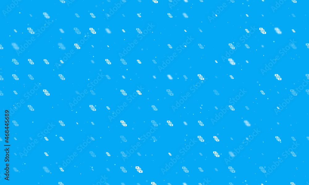 Seamless background pattern of evenly spaced white videoconference symbols of different sizes and opacity. Vector illustration on light blue background with stars Seamless background pattern of evenly spaced white videoconference symbols of different sizes and opacity. Vector illustration on light blue background with stars
