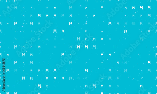 Seamless background pattern of evenly spaced white women s jacket symbols of different sizes and opacity. Vector illustration on cyan background with stars