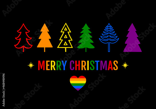Rainbow Christmas trees, LGBT pride, gay, LGBTQ, vector card