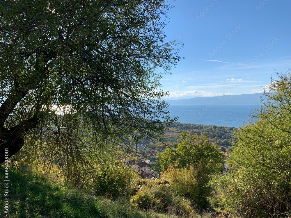 Amazing view down from the hill, autumn colors of the trees Amazing view down from the hill, autumn colors of the trees