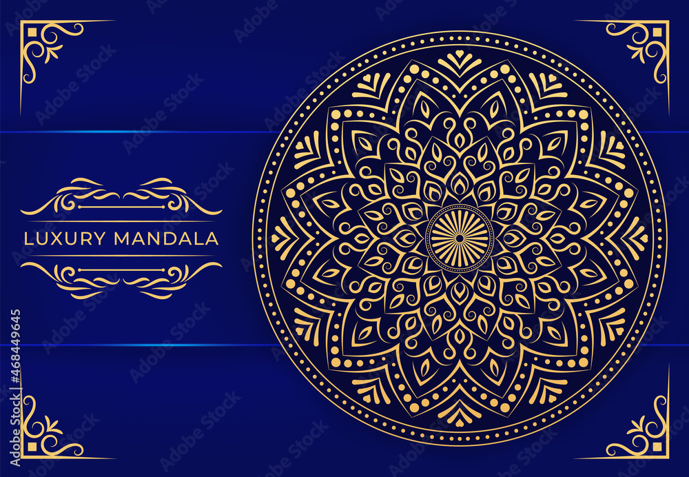 Naklejka premium Luxury mandala background with arabesque pattern, Golden ornamental design arabic islamic east style, mandala for banner, cover, poster, brochure, flyer, wedding card, yoga decoration