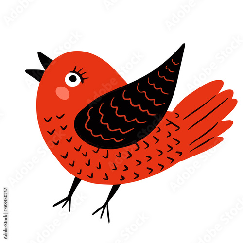 Cute Scandinavian bird. Folk rural rustic fairytale style. Vector illustration