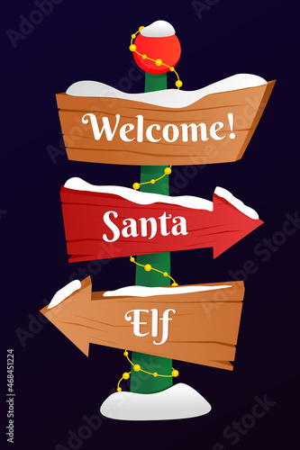 Holiday Signs. Cute of North Pole signs or Christmas. Winter holiday xmas symbol, cartoon banner.