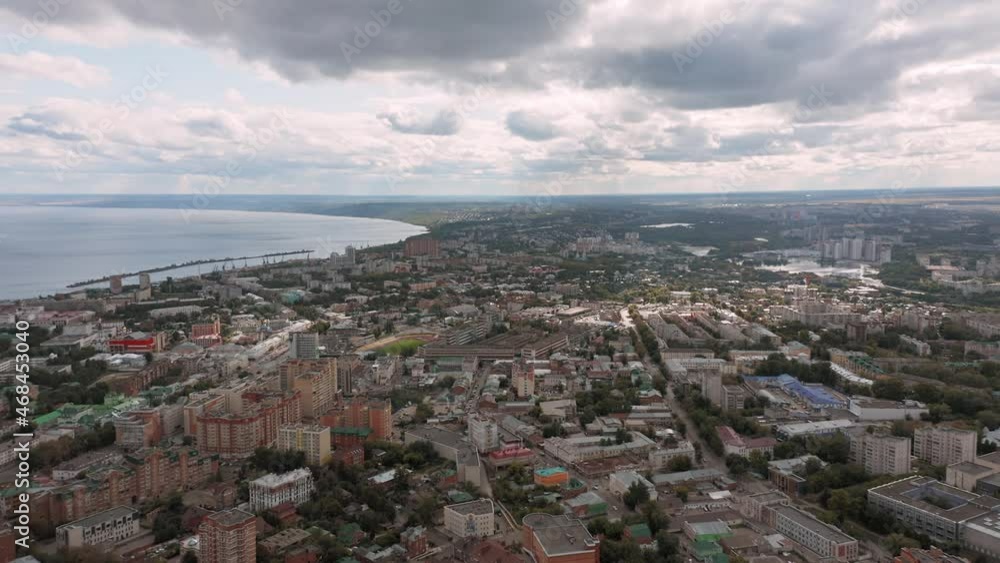 Ulyanovsk city and Volga river, Russia. Large aerial panoramic view, Right to left pan camera rotation Ulyanovsk city and Volga river, Russia. Large aerial panoramic view, Right to left pan camera rotation