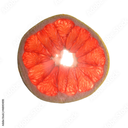 Grapefruit macro circle section photo HD on white background