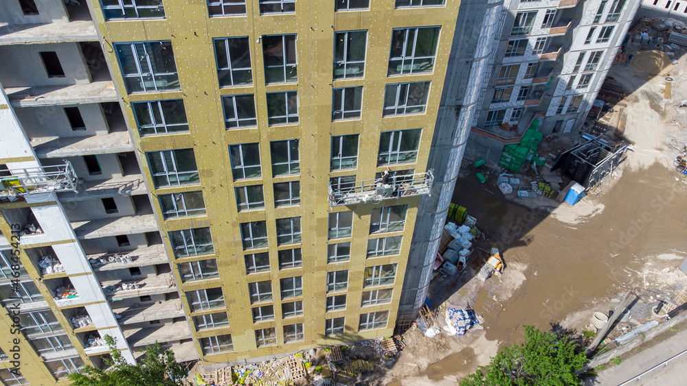 Building external wall thermal insulation with mineral wool. Exterior