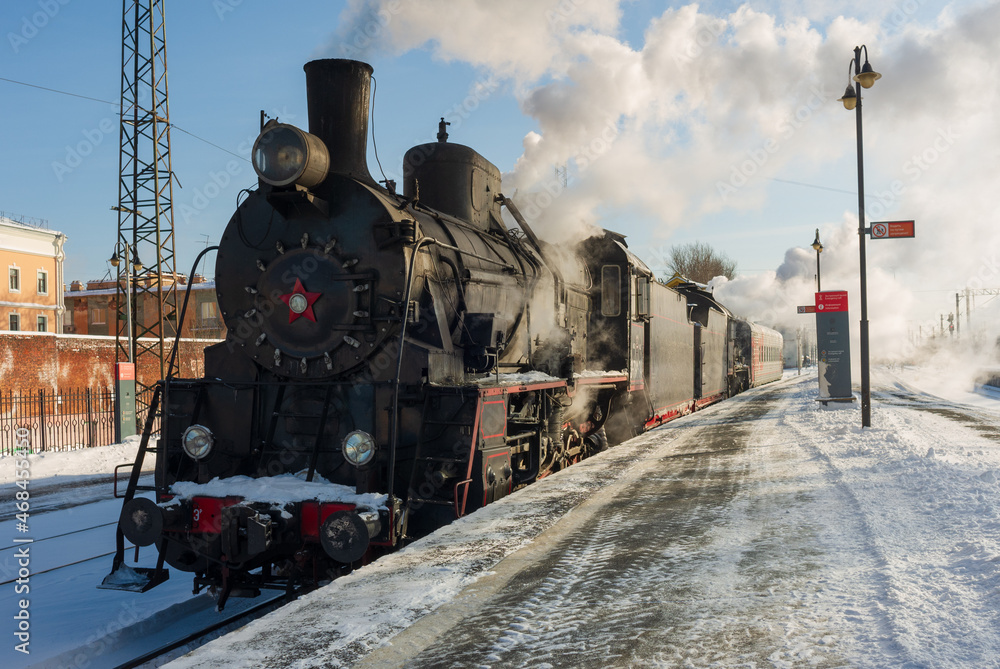 Fototapeta premium The locomotive arrived at the station.