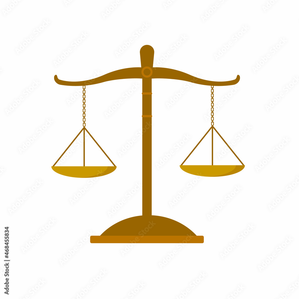 Justice scales icon. Law balance symbol. Libra in flat design
