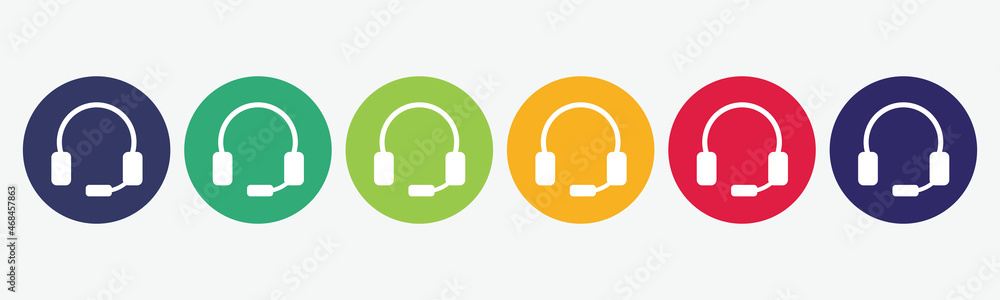 Collection of 6 buttons with headphone icon. Collection of 6 buttons with headphone icon.