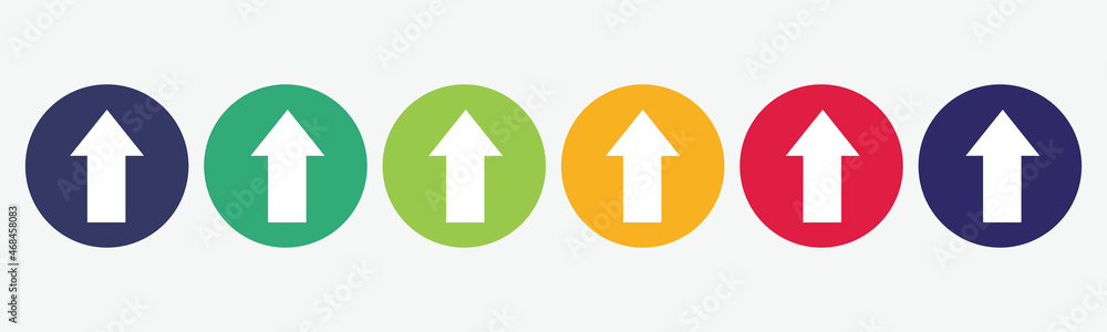 Collection of 6 buttons with arrow up icon. Collection of 6 buttons with arrow up icon.