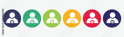 6 circles set with user icon in various colors. Vector illustration.