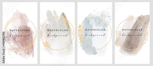 Set of vector universal backgrounds with watercolour shapes copy space for text. Design for social media, story, card, invitation, feed post.
