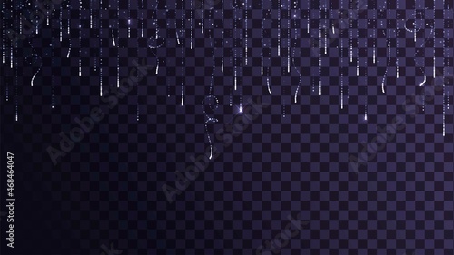 Falling silver sparks with traces on a transparent background
