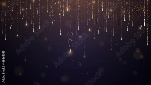 Dark background with falling golden sparks with traces
