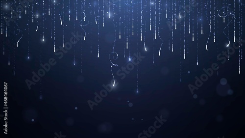 Dark background with falling silver sparks with traces