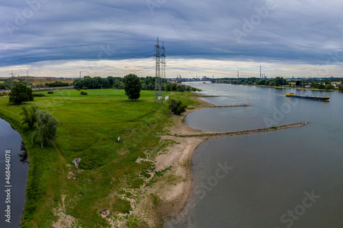 Drone photography. Panoramic view of the rivers Rhine and Wupper near Leverkusen, Germany.