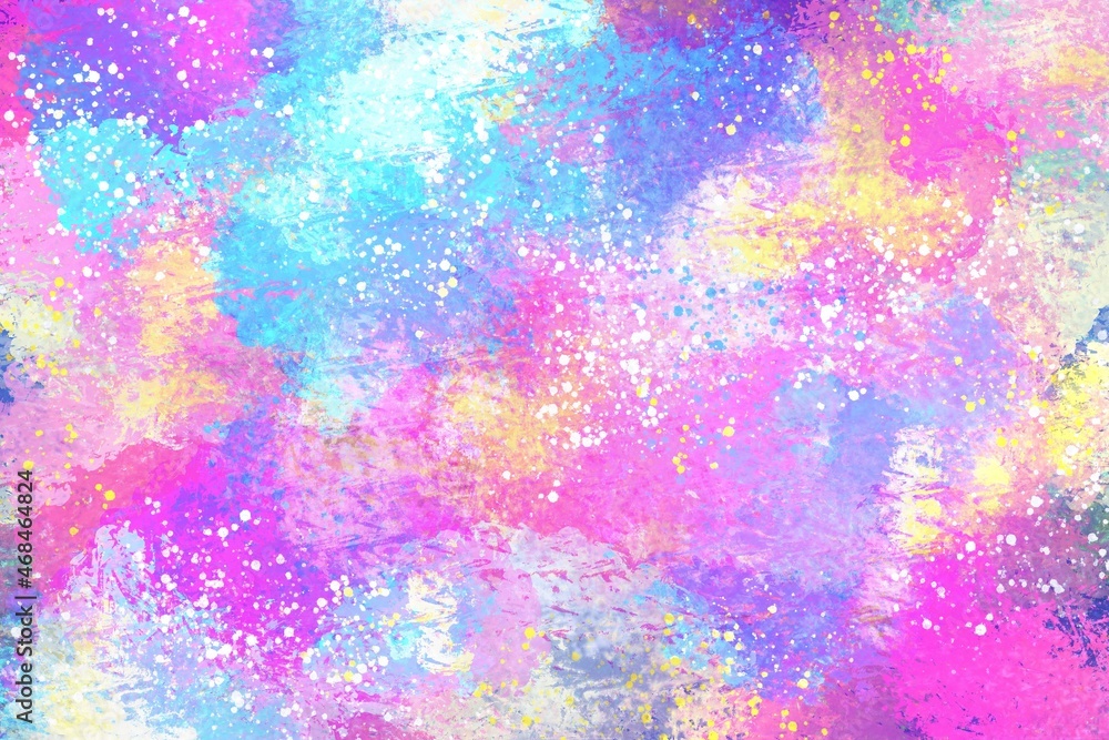 abstract watercolor background with paint drops and splashes, grunge, mixture of blue, purple, yellow, pink, turquoise, handcrafted wallpaper, interior painting, cover design, textured wall surface