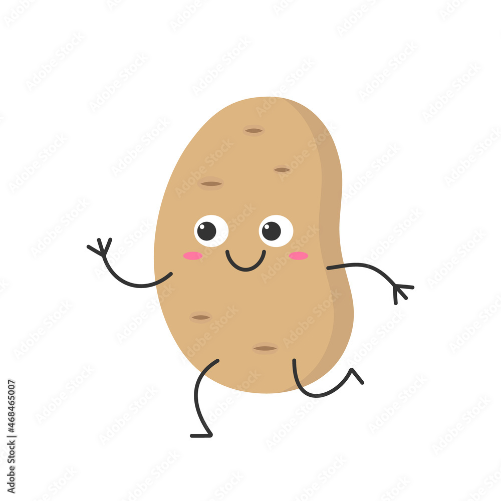 Obraz premium Potato running cute character cartoon emotions happy smiling face icon beautiful vector illustration.