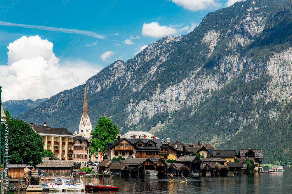 Austrian mountain city next to the lake