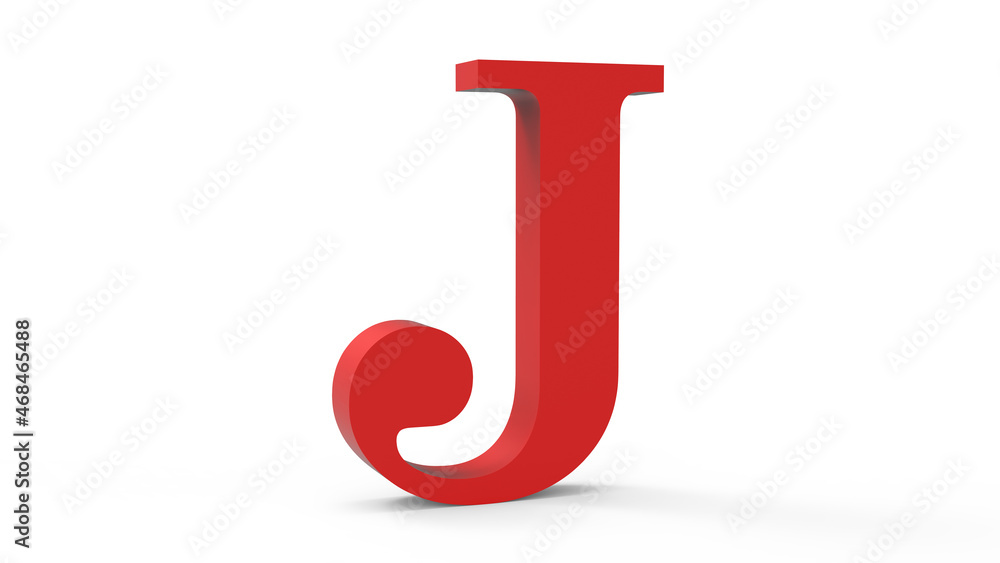 3d red letter j on a white isolated background. 3d red letter j on a white isolated background.