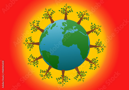 Forestación del planeta Tierra. Planta un árbol. Ecologismo. Calentamiento global. Lucha contra la desforestación