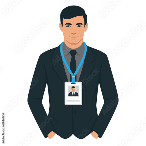 employee wearing a badge. Personal information. Conference participant vector illustration