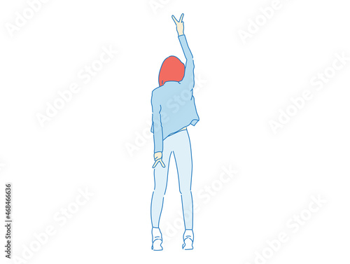 beautiful woman cute girl standing behind; backside view of person; vector