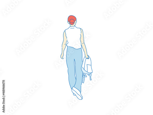 beautiful woman cute girl standing behind; backside view of person; vector