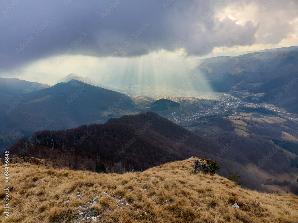 landscape with clouds,  Dragoslavele Stone, Leaota Mountains, Romania