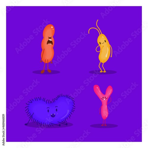 Set of vector microbes for the design of posters, website or books. Bacterial colonization of the intestine