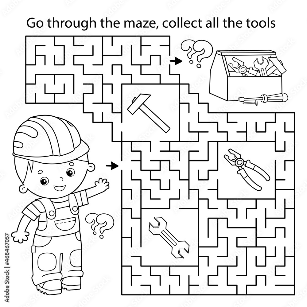 Maze or Labyrinth Game for Preschool Children. Puzzle. Coloring Page