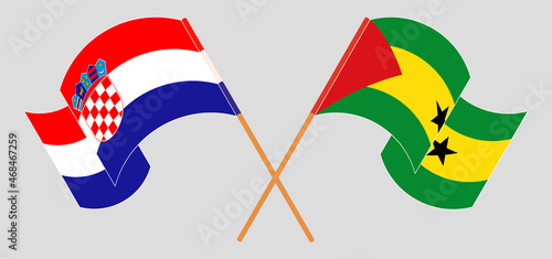 Crossed and waving flags of Croatia and Sao Tome and Principe