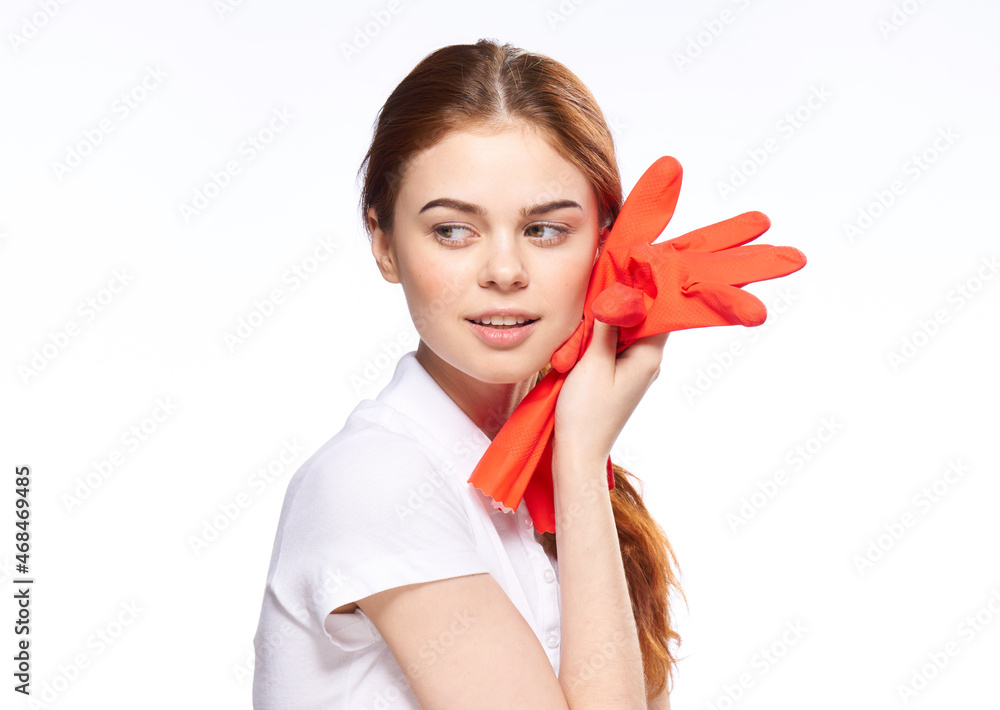 pretty woman rubber gloves house cleaning light background pretty woman rubber gloves house cleaning light background
