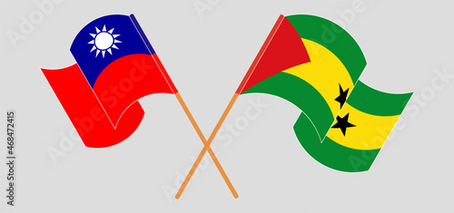 Crossed and waving flags of Taiwan and Sao Tome and Principe