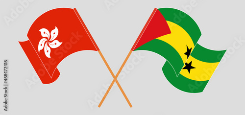 Crossed and waving flags of Hong Kong and Sao Tome and Principe