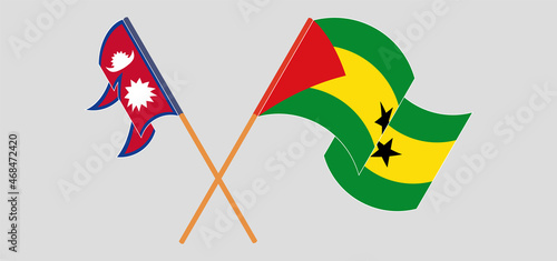 Crossed and waving flags of Nepal and Sao Tome and Principe