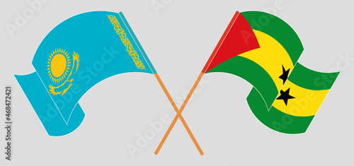 Crossed and waving flags of Kazakhstan and Sao Tome and Principe
