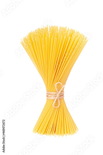 bunch of raw spaghetti pasta isolated on white background 
