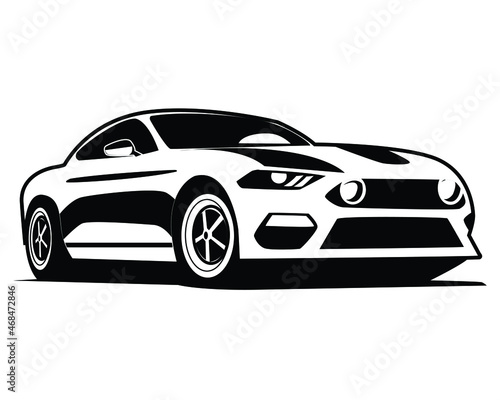 vintage black white isolated side view muscle car vector graphic illustration © DEKI WIJAYA