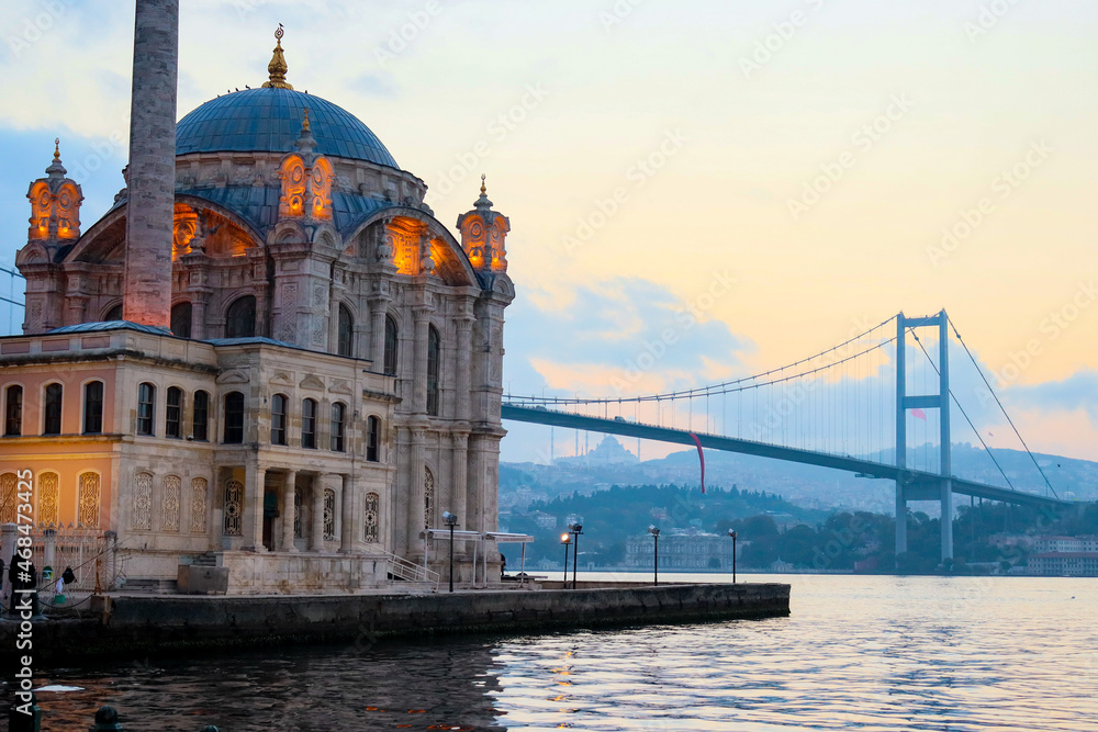 Ortakoy Mosque in Istanbul. mosque at sunrise. mosque in istanbul
