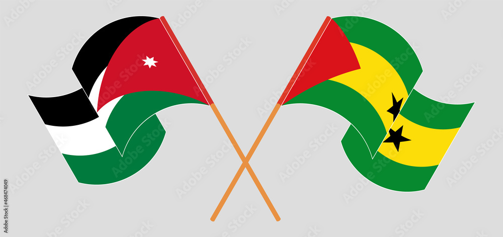 Crossed and waving flags of Jordan and Sao Tome and Principe Crossed and waving flags of Jordan and Sao Tome and Principe
